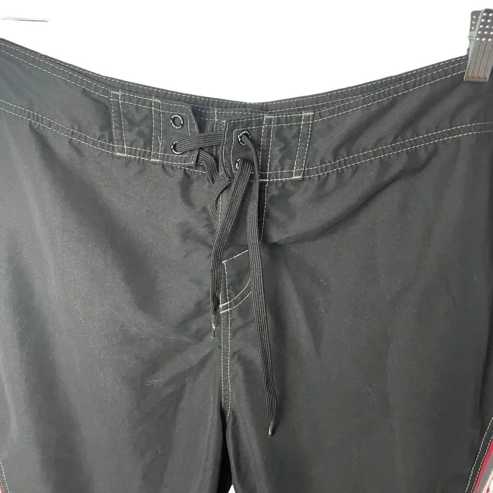 O’Neill Logo Pattern Black Gray Red Swim Trunks Pockets Drawstring size XL